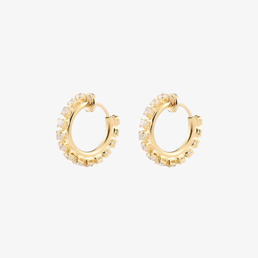 Gold-plated clip on hoop earrings with synthetic diamonds for women, elegant and durable.