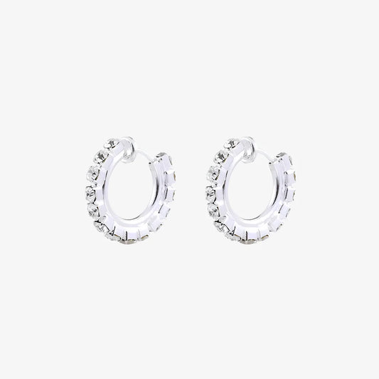 Silver-plated clip on hoop earrings with synthetic diamonds for women, sleek and stylish.