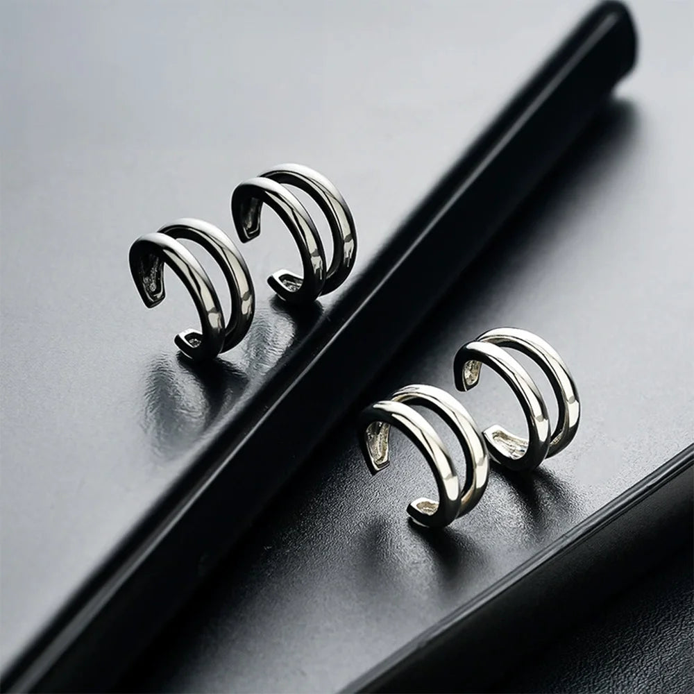 Double-Band Minimalist Clip-On Ear Cuffs - Black