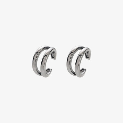 Double-Band Minimalist Clip-On Ear Cuffs - Silver