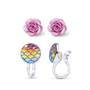 Dreamy Pastels Set Mermaid Scale and Rose Clip On Earrings