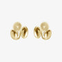 Front view of Dual Bean-Shaped Clip-On Earrings in Polished Gold showcasing their dual-bean design.