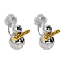 A pair of clip on earrings designed like stylized snowmen, featuring polished silver-tone spheres and a gold-tone stick