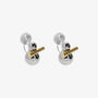 Front view of Dual-Tone Sphere and Bar Clip-On Earrings showcasing the silver sphere and gold bar design.