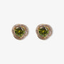 Large emerald zircon clip-on earrings with white zircon accents in 18k gold-plated setting.