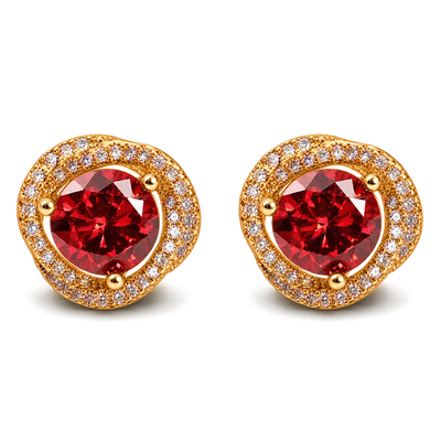 Boucles d'oreilles à clip élégantes en zircon rubis et zirconiums de grande taille