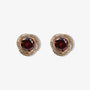 Large ruby zircon clip-on earrings with white zircon accents in 18k gold-plated setting.