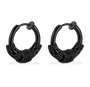 A pair of black hoop earrings with textured, snake-like coiled details at the front, displayed on a clean white background.