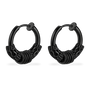 A pair of black hoop earrings with textured, snake-like coiled details at the front, displayed on a clean white background.