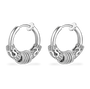 A pair of silver hoop earrings with detailed dragon head and body sculpting, shown on a clean white background.