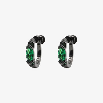 Pair of Emerald Black Screw Back Clip-On Hoop Earrings displayed on a white background.