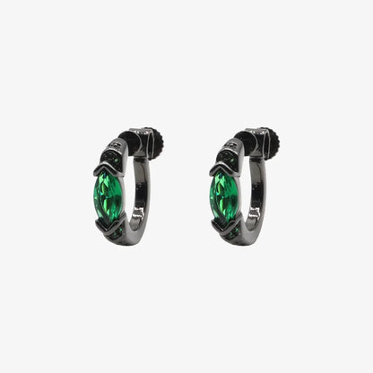 Pair of Emerald Black Screw Back Clip-On Hoop Earrings displayed on a white background.