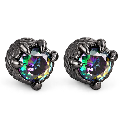 Orecchini a bottone magnetico con artiglio di drago iridescente color smeraldo in nero