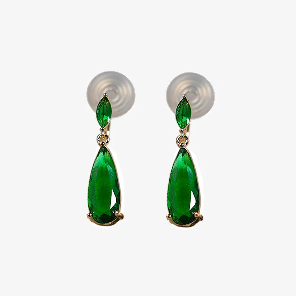 Emerald Teardrop Gold Clip-On Earrings main image