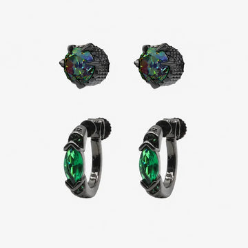 Emerald Goth Dragon Claw and Hoop Clip Earring Set