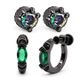A jewelry set shown on a clean white background, including two matching claw-set earrings and a huggie hoop. 