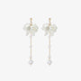 Une paire de boucles d'oreilles à vis ornées de perles et à motif floral, présentée sur une surface blanche douce, met en valeur la finesse du design et la qualité des matériaux.