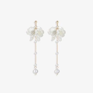 Pair of Floral Pearl Screw Back Earrings displayed on a soft white surface, capturing the intricate design and luxurious materials.
