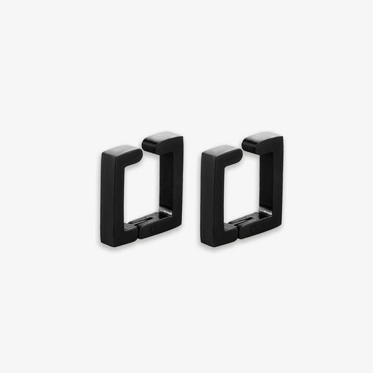 Pair of Geometric Square Clip-On Earrings in Black on display.