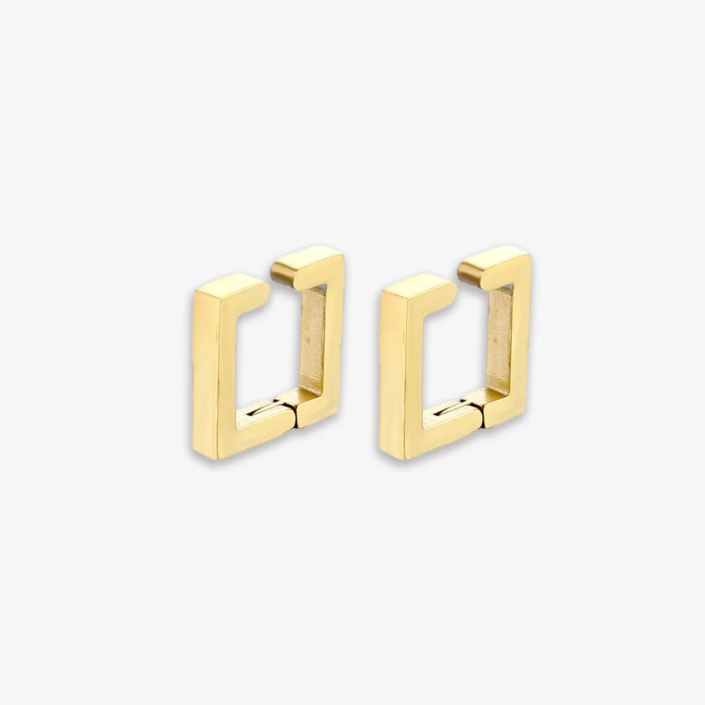 Pair of Geometric Square Clip-On Earrings in Gold on display.