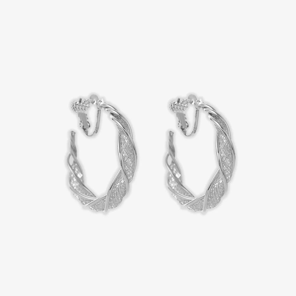 Silver lattice twist screw back earrings, adorned with sparkling glass stones for a dazzling effect that lights up any occasion.