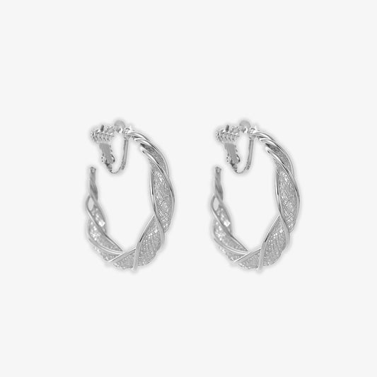 Silver lattice twist screw back earrings, adorned with sparkling glass stones for a dazzling effect that lights up any occasion.