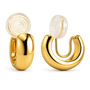 Elegant glossy gold clip-on hoop earrings for women, 10mm diameter, gold plated copper