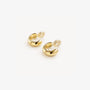 Glossy gold clip-on hoop earrings displayed on white background, showing polished finish and curved design from above