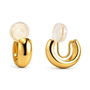 Elegant glossy gold clip-on hoop earrings for women, 10mm diameter, gold plated copper