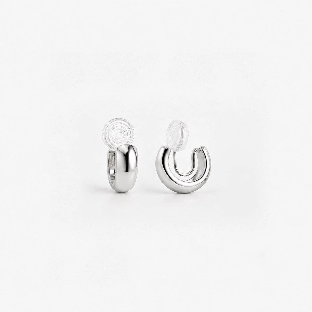 Stylish glossy silver clip-on hoop earrings for women, 12mm diameter, white gold plated copper
