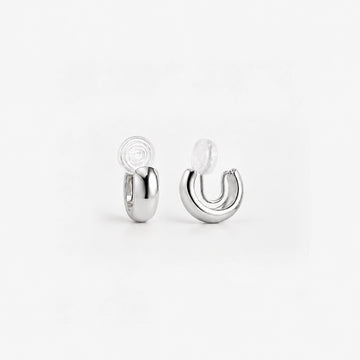 Stylish glossy silver clip-on hoop earrings for women, 12mm diameter, white gold plated copper