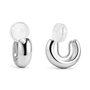 A pair of polished silver hoop earrings with clear, shown from both front and side angles on a clean white background.
