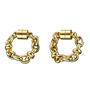 A pair of gold-toned chunky chain link earrings with a magnetic clasp, displayed on a clean white background.