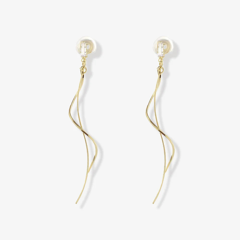 Elegant gold long tassel clip on earrings for women with a 14k gold plated finish