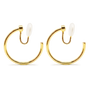 A pair of polished yellow gold hoop earrings with u-type closures, shown on a clean white background.