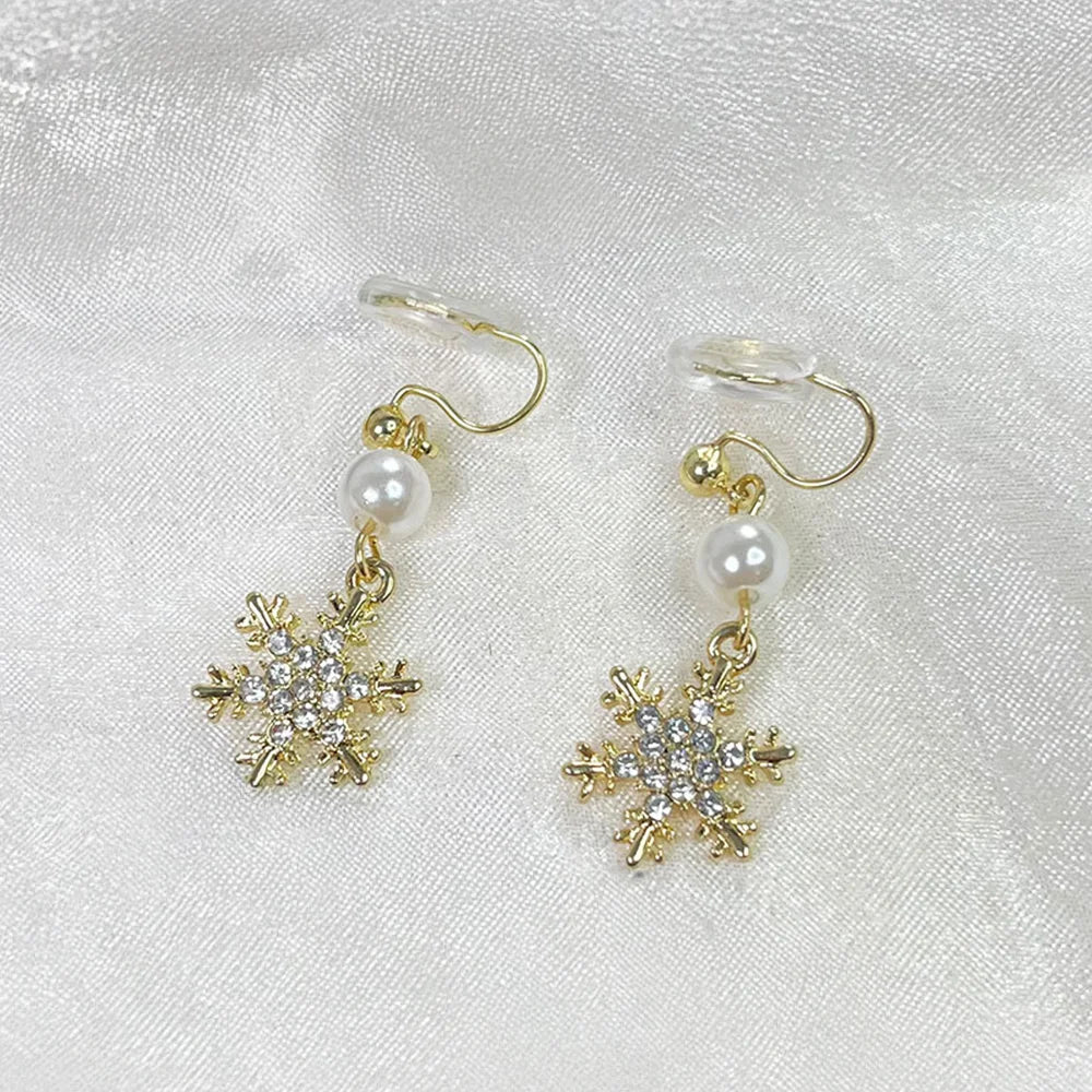 Gold Snowflake Zircon Clip-On Earrings