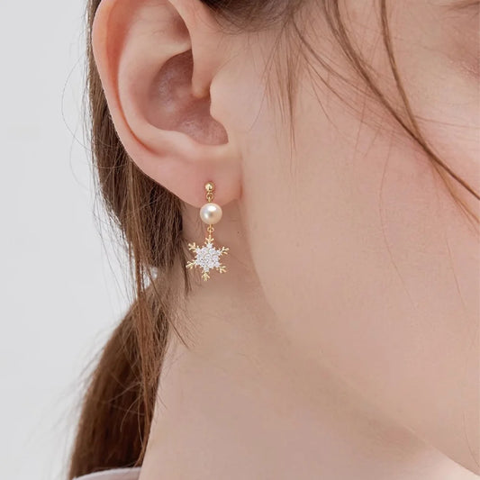 Boucles D'oreilles Clip Flocon De Neige Doré Zircon