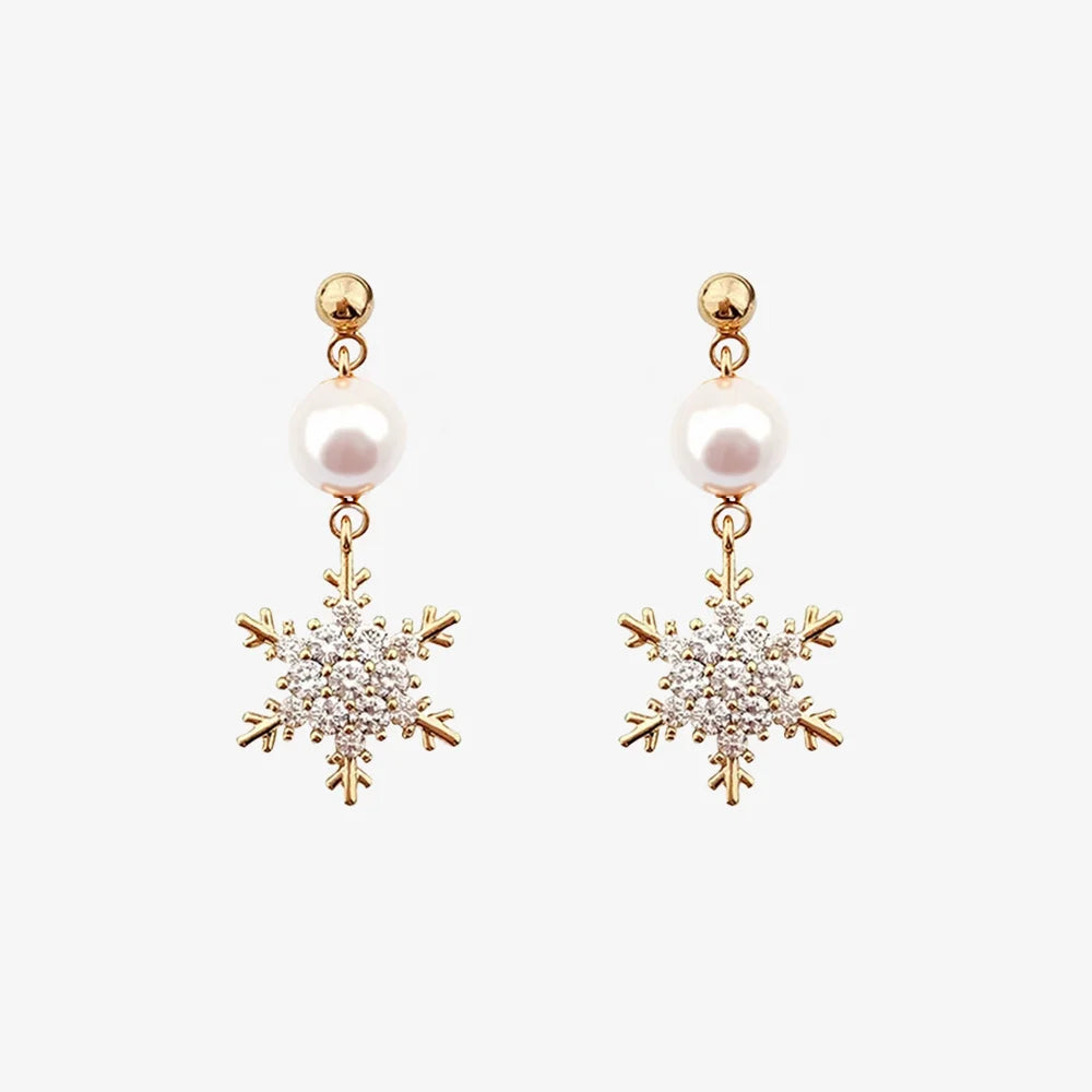 Gold Snowflake Zircon Clip-On Earrings