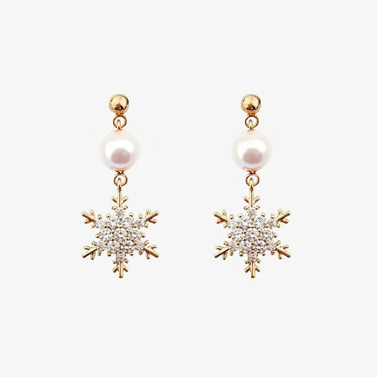 Boucles D'oreilles Clip Flocon De Neige Doré Zircon