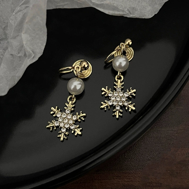 Gold Snowflake Zircon Clip-On Earrings