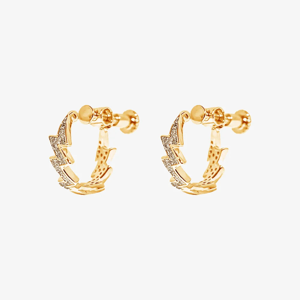 Gold Spike Zircon Screw-Back Clip-On Hoop Earrings