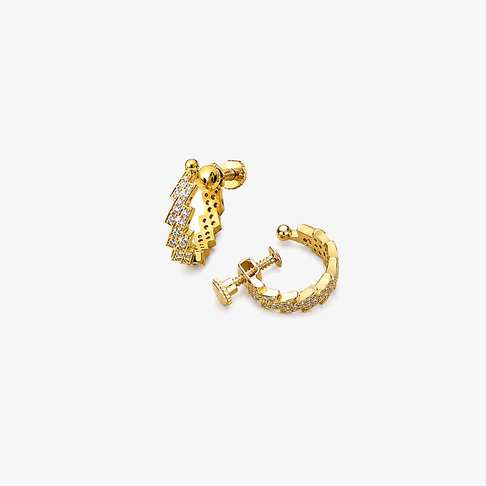 Gold Spike Zirconia Clip-On Hoop Earrings