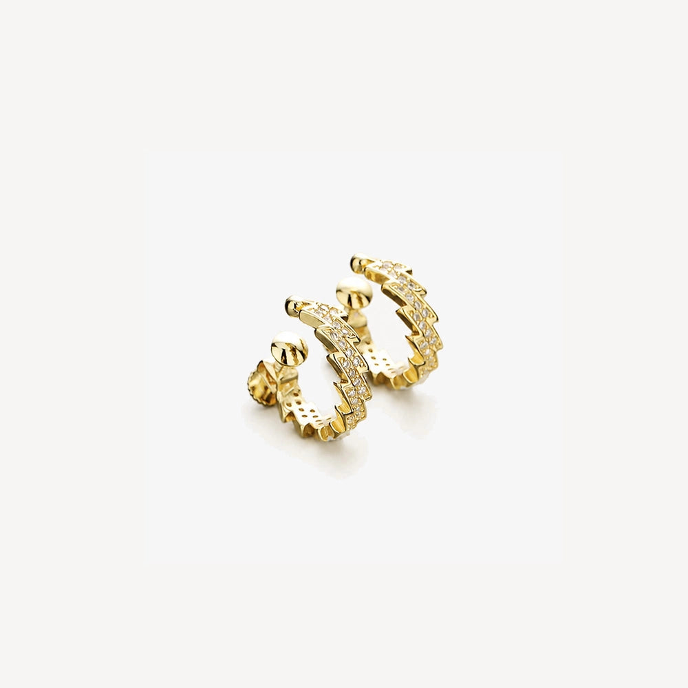 Gold Spike Zirconia Clip-On Hoop Earrings