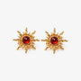 Gold sun clip-on ear studs with red faux rubies adding fiery power.