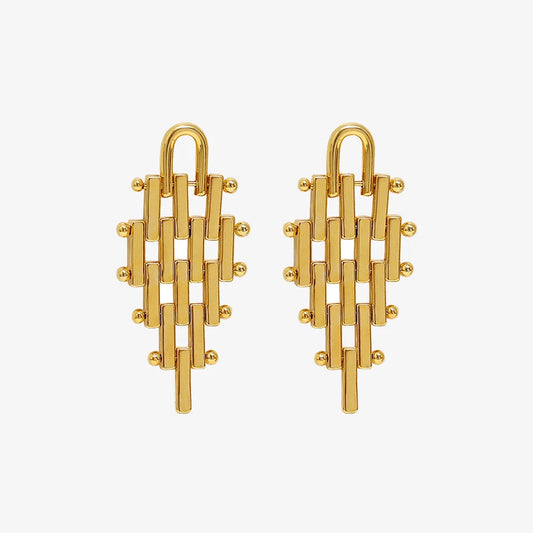 18k Gold-Plated Woven Lattice Clip-On Earrings for Women