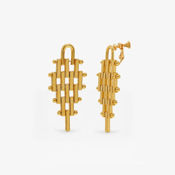 18k Gold-Flashed Woven Lattice Clip-On  Screw Back Earrings for Women