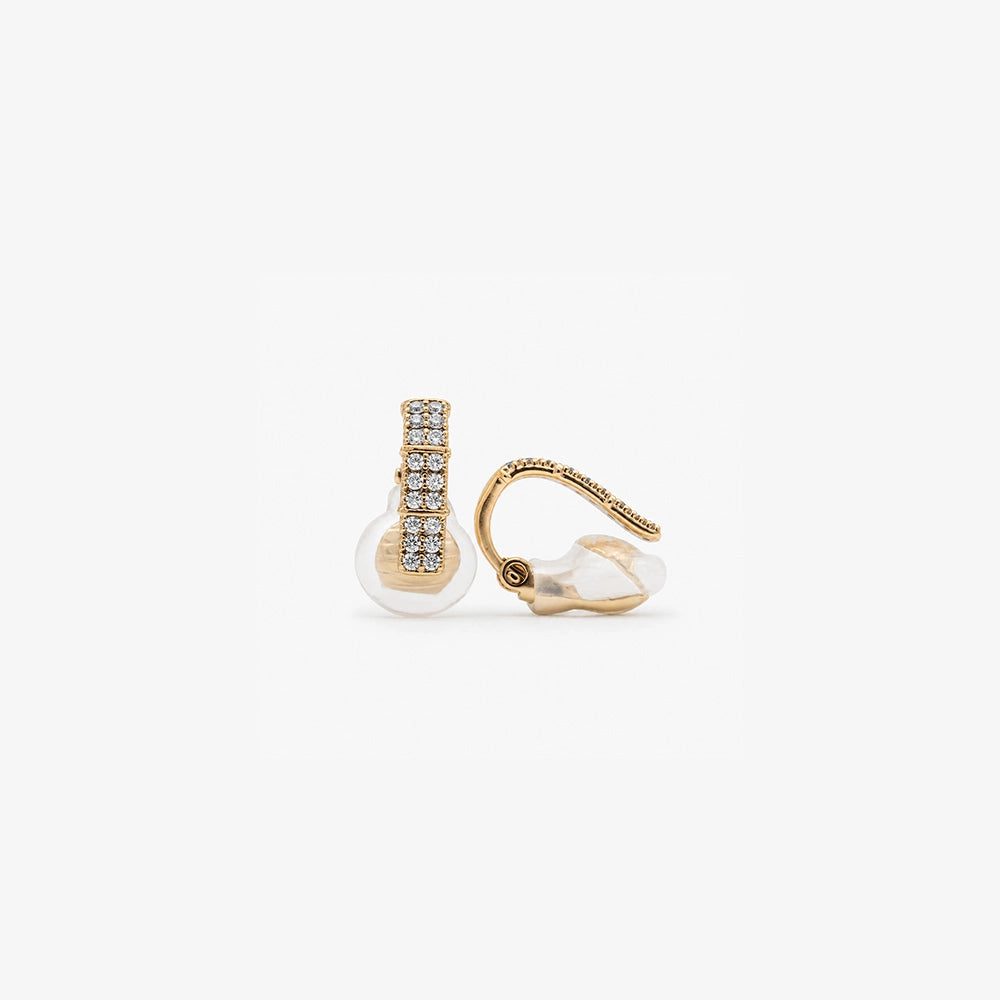 Gold Zirconia Pavé Rectangle Clip-On Earrings