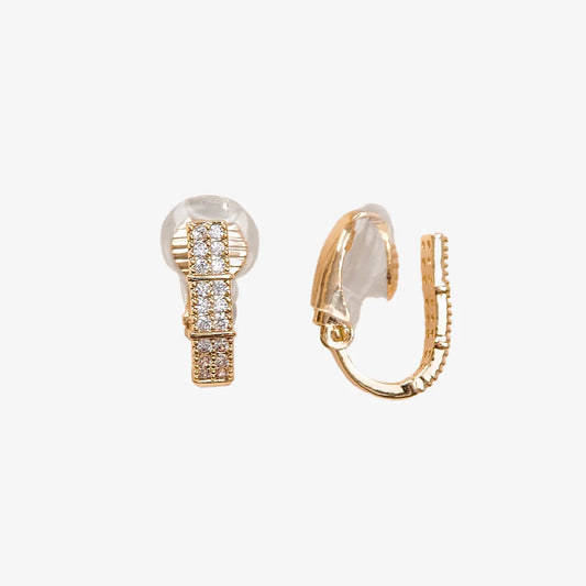 Gold Zircon-Embellished Clip-On Earrings