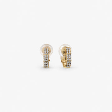 Gouden Zirkonia Pavé Rechthoek Clip-On Oorbellen