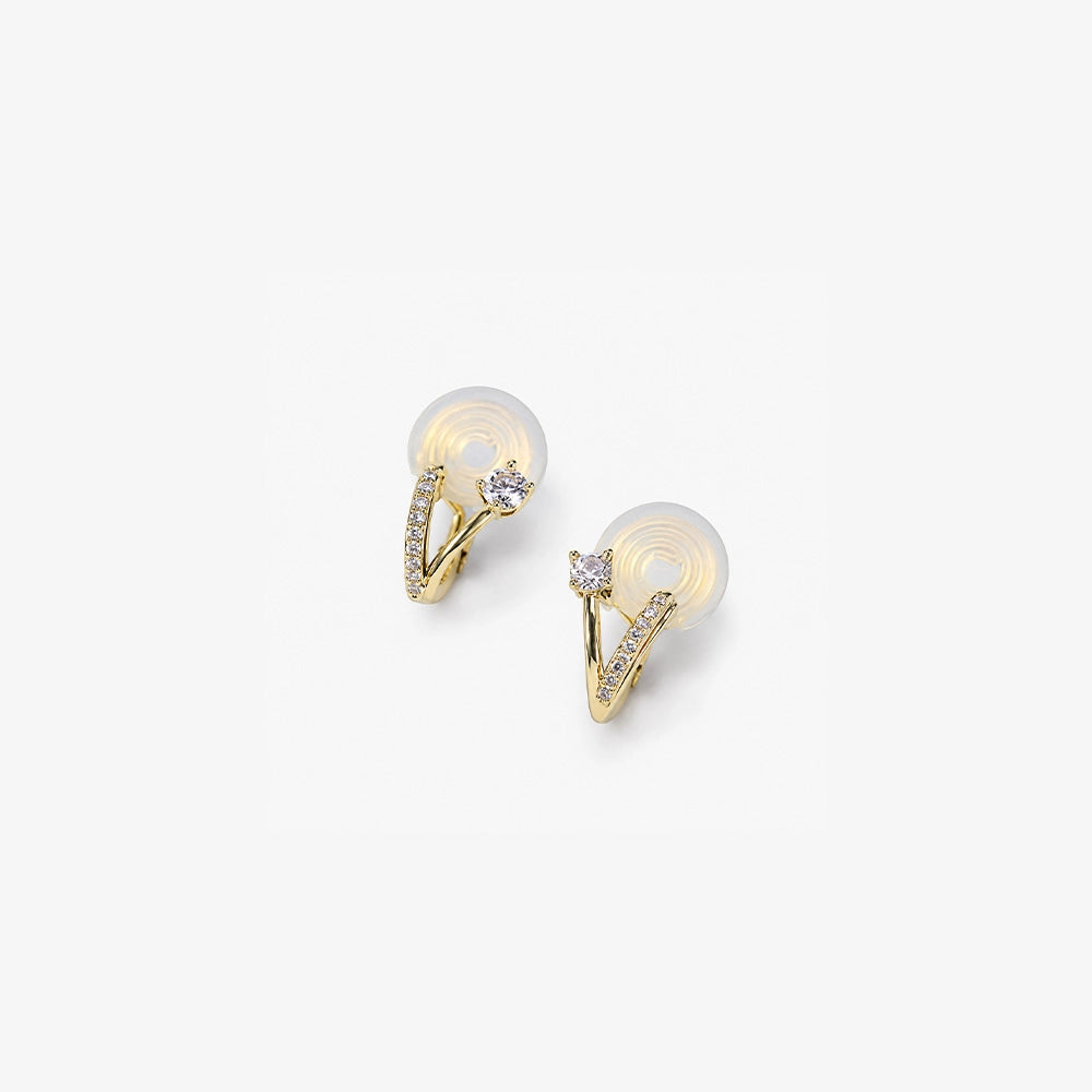 Back view of 18K gold plated sterling silver clip-on earring showing comfortable silicone clip mechanism